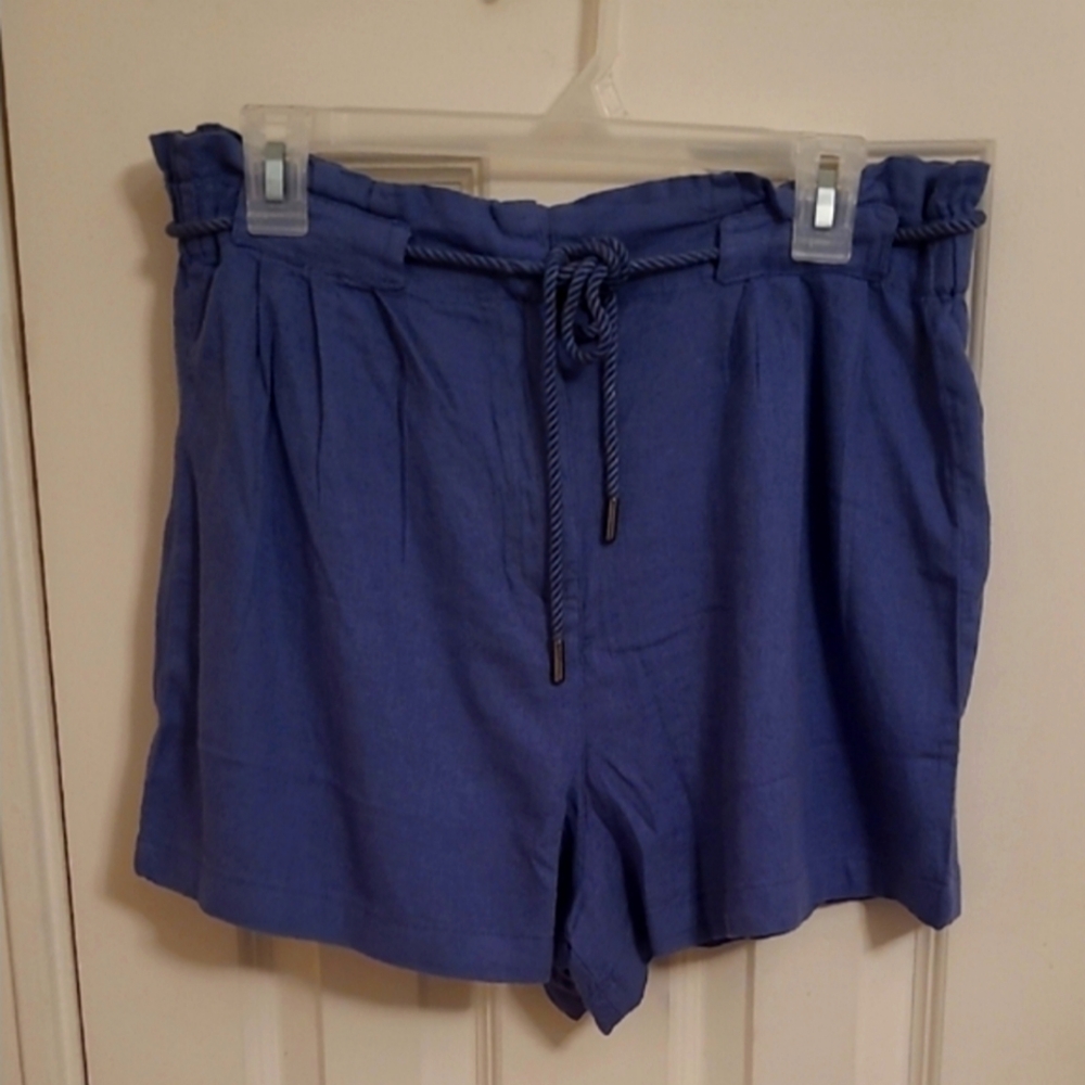 Elegant High Waist Blue Women's Shorts